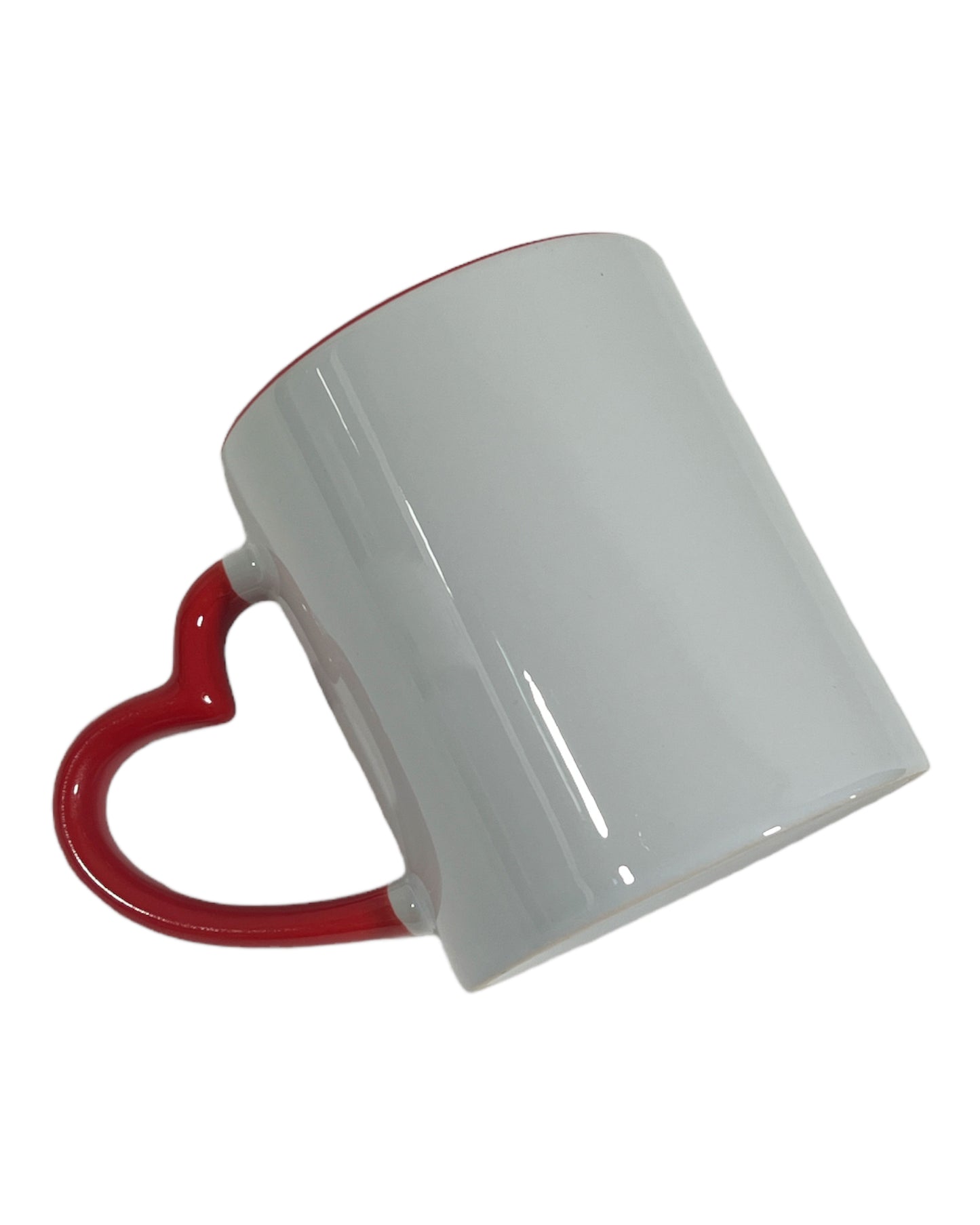 Ceramic mug with heart handle in red