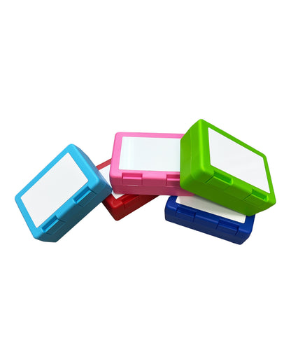 Lunch box in blue, pink and white 