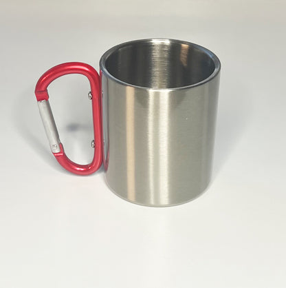 Kleine Stahltasse mit rotem Karabiner ca. 200 ML