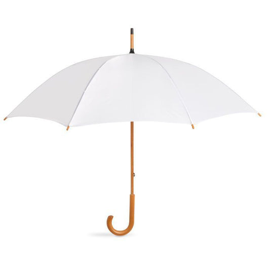 Umbrella with wooden handle in white