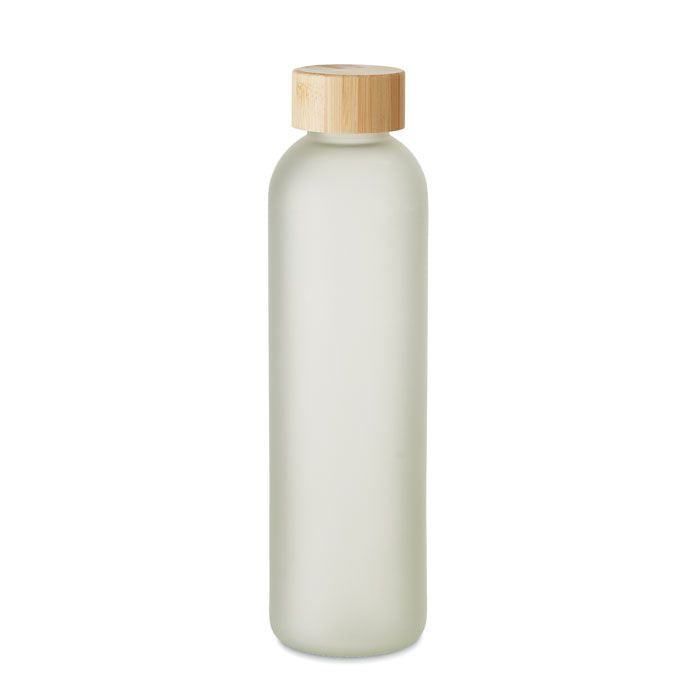 Satinierte Glasflasche mit Bambusdeckel 650ml