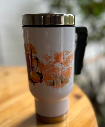 Stainless steel thermal mug with handle in white