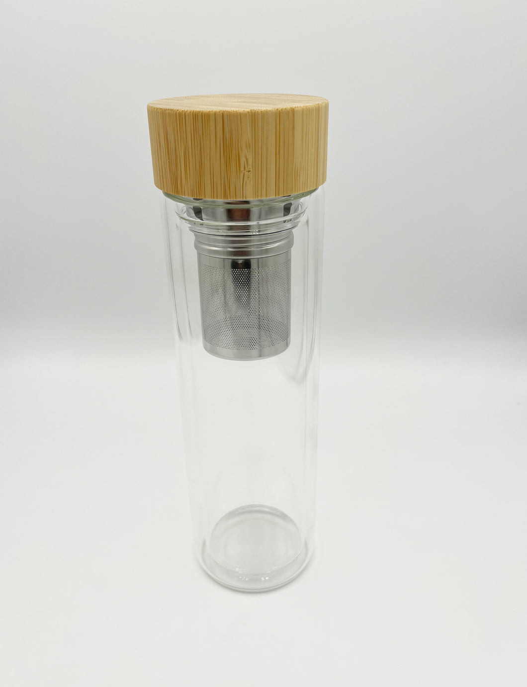 Glasflasche mit Bambusdeckel und Teesieb - KlaSopLeen UG