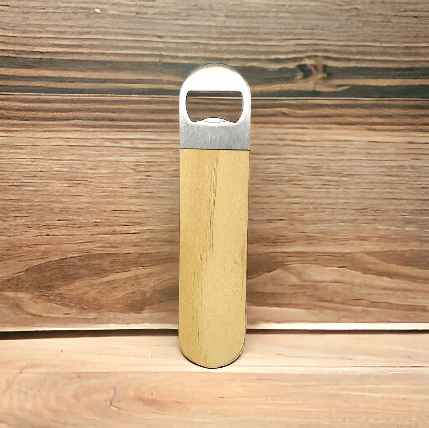 Bottle opener with wooden handle