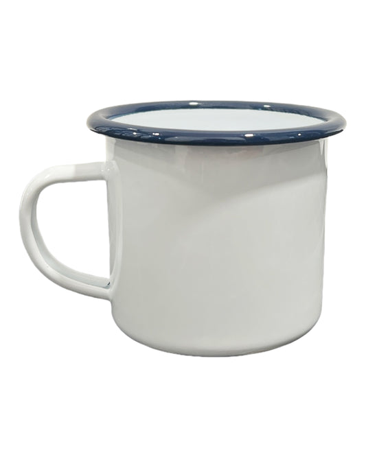 Enamel cup with blue rim