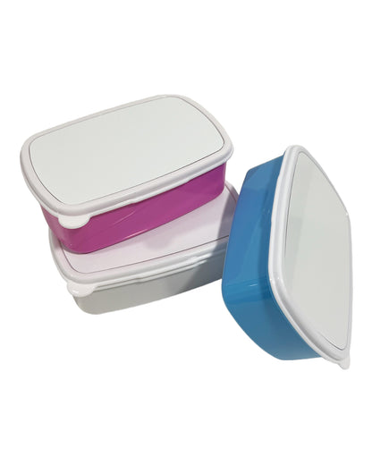 Lunch box in blue, pink and white 