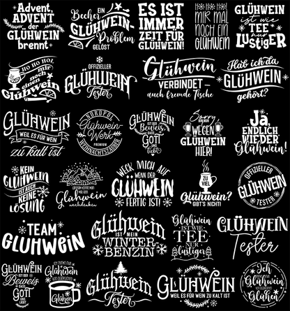 Glühwein Sprüche weiß, klein, max 4,5cm hoch (UV-DTF Sticker)
