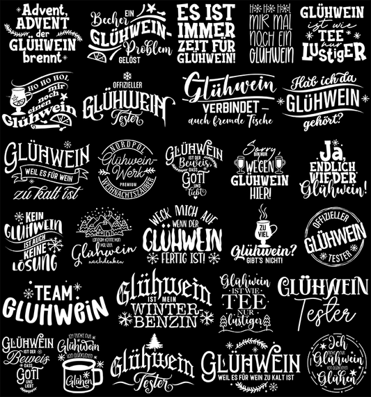 Glühwein Sprüche weiß, klein, max 4,5cm hoch (UV-DTF Sticker)