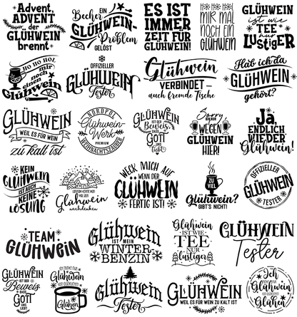 Glühwein Sprüche schwarz, klein max 4,5cm hoch (UV-DTF Sticker)