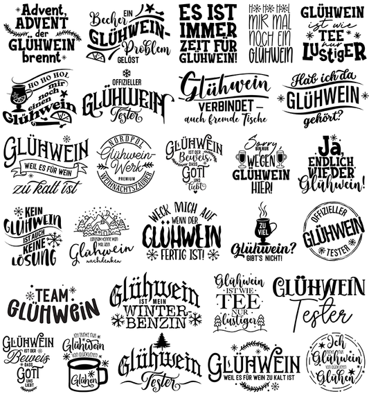 Glühwein Sprüche schwarz, klein max 4,5cm hoch (UV-DTF Sticker)
