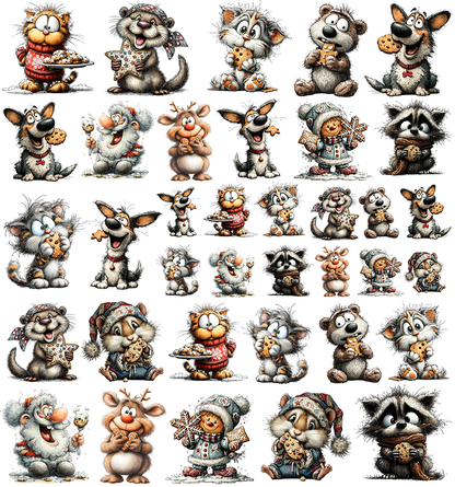 Lustige Tiere mit Keksen zur Weihnachtsbäckerei (UV-DTF Sticker)