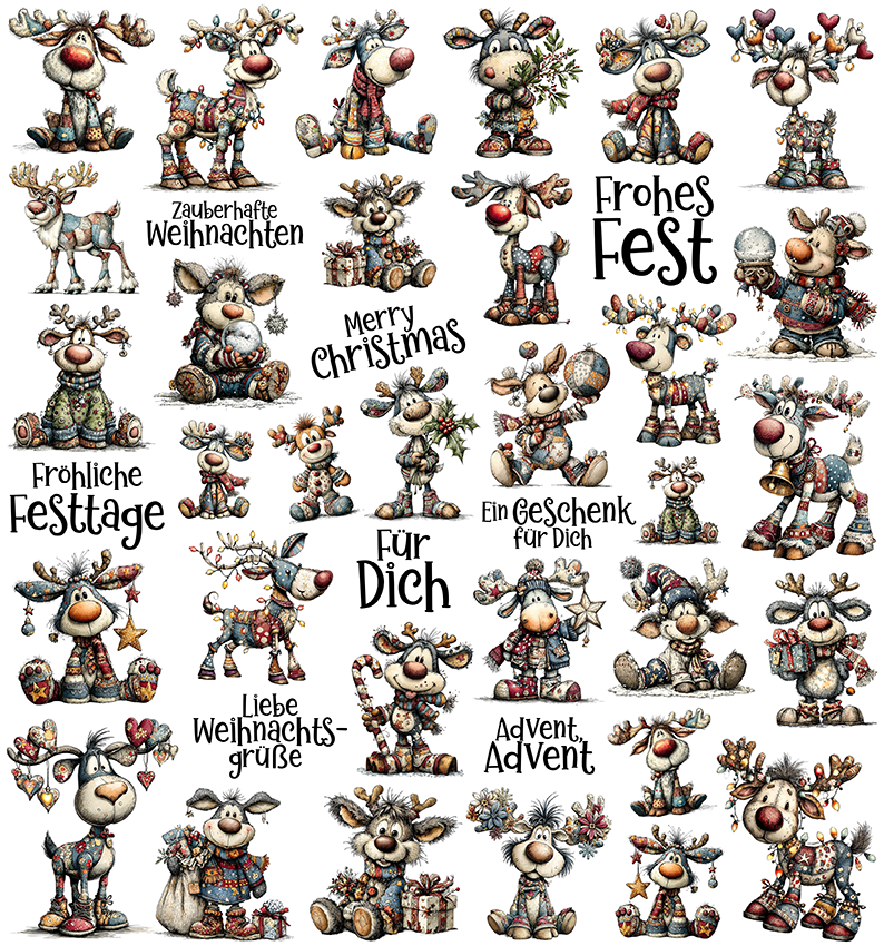 Weihnachten Patchwork Rentiere (UV-DTF Sticker)
