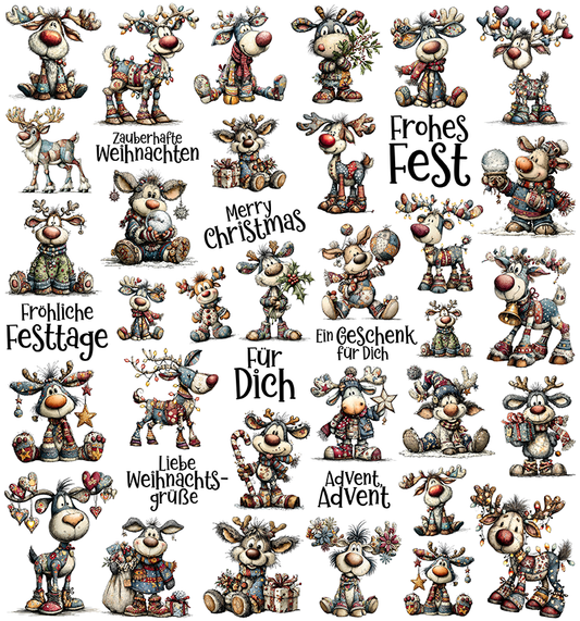 Weihnachten Patchwork Rentiere (UV-DTF Sticker)