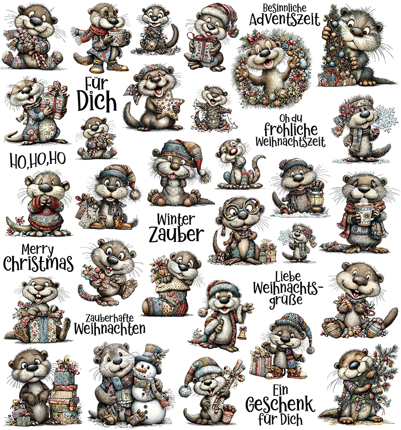 Weihnachten Patchwork Otter (UV-DTF Sticker)