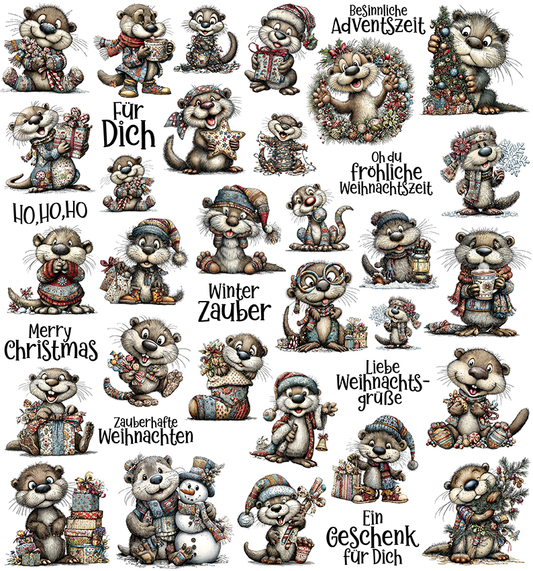 Weihnachten Patchwork Otter (UV-DTF Sticker)