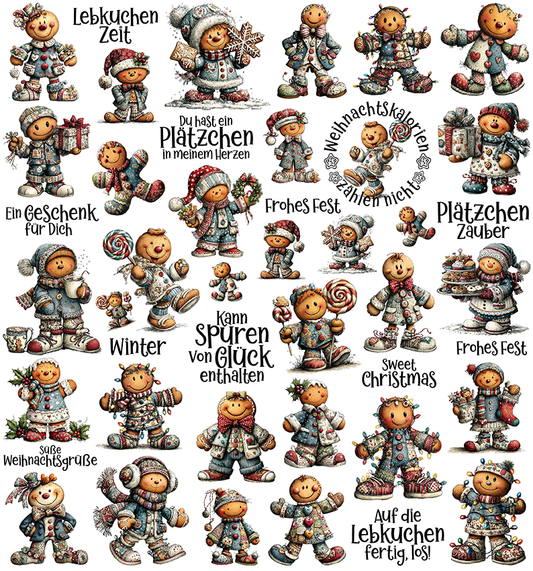 Weihnachten Patchwork Lebkuchenmann (UV-DTF Sticker)