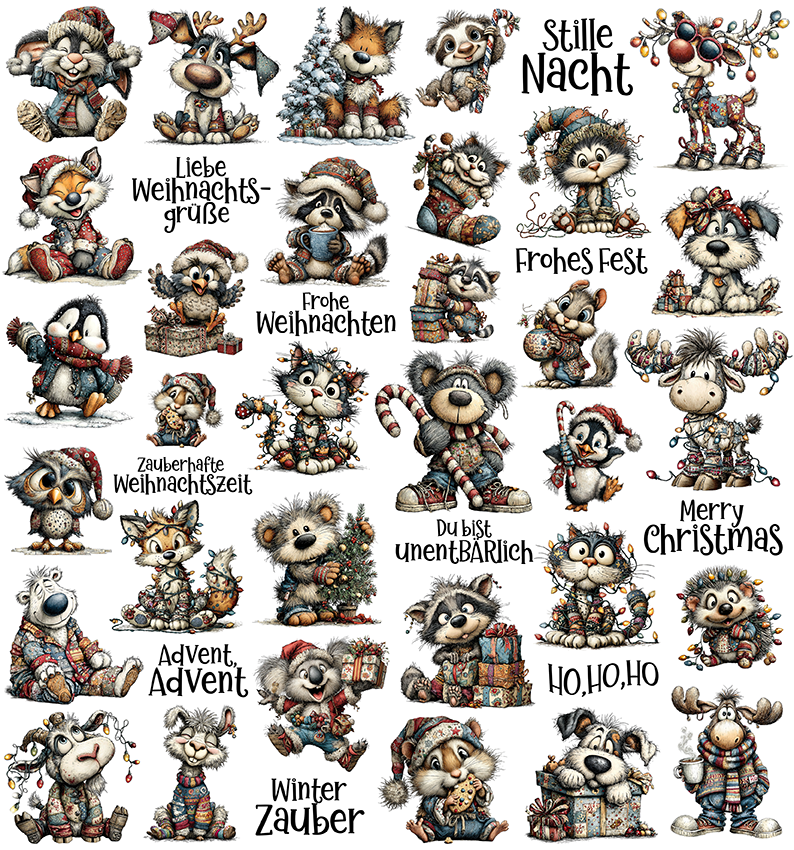 Weihnachten Patchwork Tiere (UV-DTF Sticker)