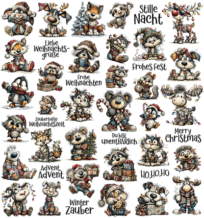 Weihnachten Patchwork Tiere (UV-DTF Sticker)