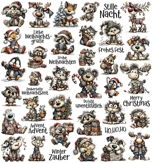 Weihnachten Patchwork Tiere (UV-DTF Sticker)